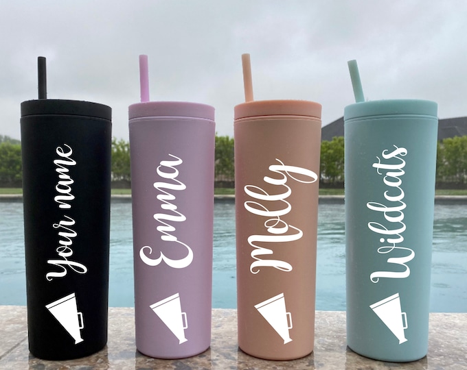 Personalized Cheer Tumbler, Cheer Skinny Tumbler With Straw, Senior Gift, Personalized Cheer Season Gift, Football Tumbler, Cheerleader Gift