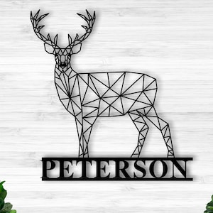 Deer Head Sign,Deer Antler Decor,Deer Hunter Gift,Deer Camp Sign,Christmas Gift For Him,Deer Name Metal Sign,Fathers Day Gift