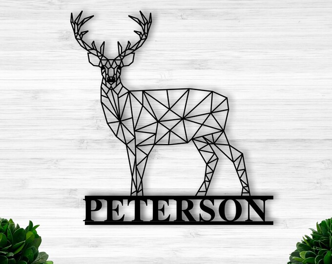 Deer Head Sign,Deer Antler Decor,Deer Hunter Gift,Deer Camp Sign,Christmas Gift For Him,Deer Name Metal Sign,Fathers Day Gift