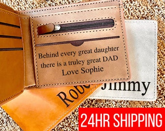 Personalized Gift for Dad, Dad Gift from Daughter, Personalized Bifold Wallet, Wallet with Zipper, Personalized Christmas gift for Dad