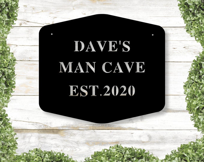 Personalized Man Cave Sign, Outdoor Sign, Established Date Sign, Gift for Him, Decorative Metal Sign, Garage sign