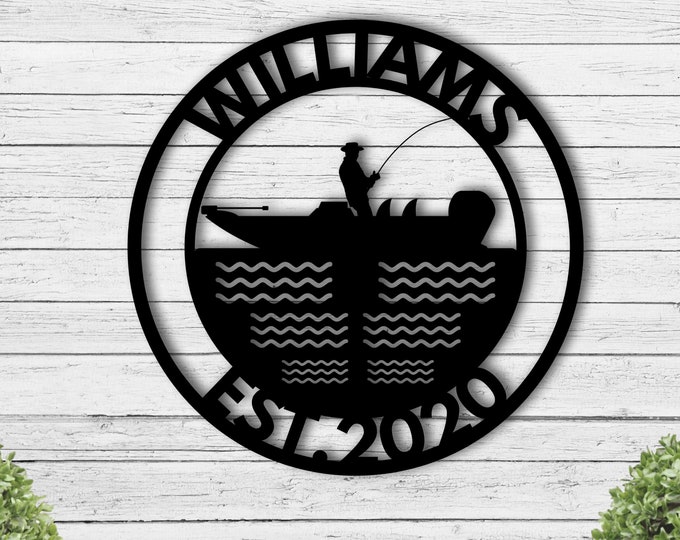 Personalized Family Name Sign / Fishing Sign / Bass Boat Decor / Gone Fishing / Man Cave / Gift for Him / Father's Day Gift