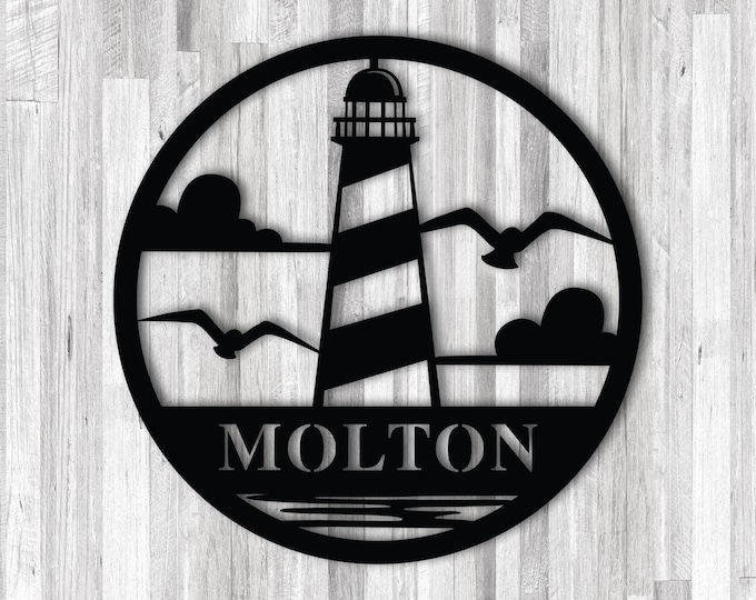 Personalized Lighthouse sign, Custom harbor theme sign, Custom Family Name Sign, Beach House Decor, Ocean theme Decor, Metal Name sign