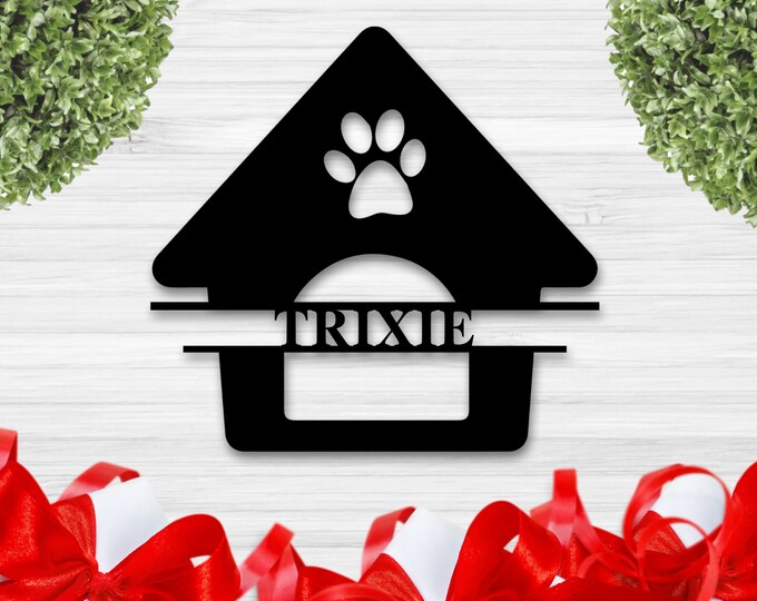 Pet Name Sign - Personalized Name Sign - Dog Name Sign - Pet metal Sign - Dog House Sign - Puppy House Gift - Doghouse Sign - Dog Paw Sign