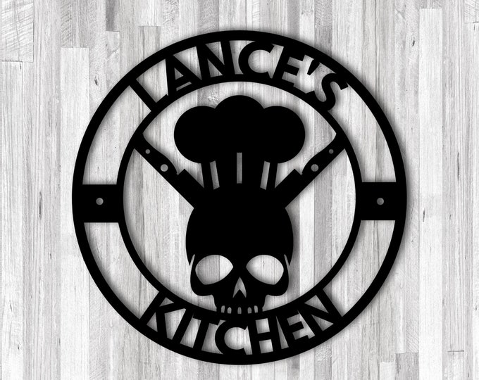 Custom Metal Sign for Kitchen, Skull Kitchen Metal Sign, Personalized Kitchen Signs, Gift for Chef, Chef Skull Sign,
