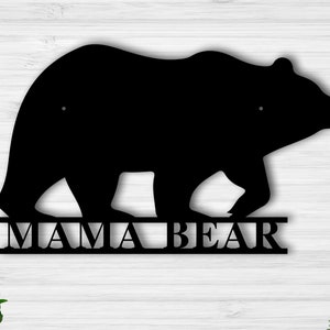 Personalized Bear Silhouette With Mountain Scene Metal Sign, Custom Bear sign, Personalized Bear Sign, Mama Bear Sign, Custom mama bear
