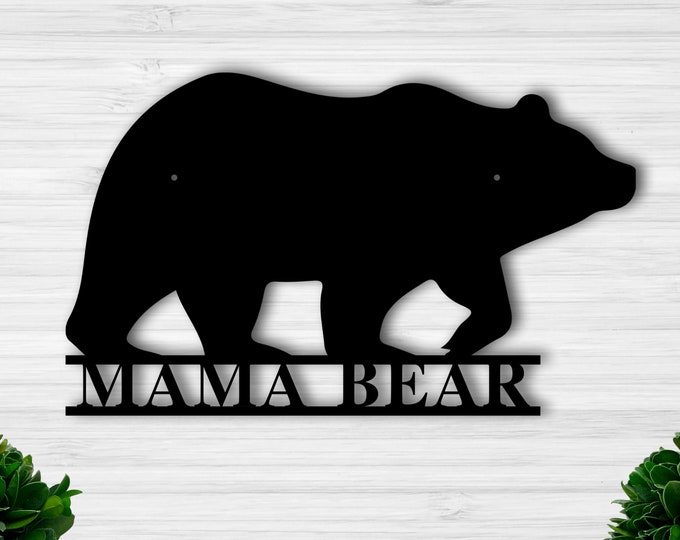 Personalized Bear Silhouette With Mountain Scene Metal Sign, Custom Bear sign, Personalized Bear Sign, Mama Bear Sign, Custom mama bear