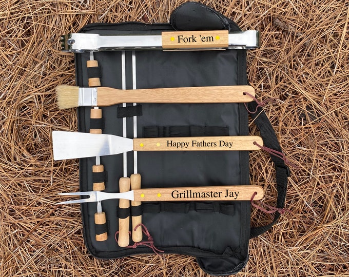 BBQ Set, Fathers Day Gift, Personalized BBQ Set, Engraved Grill Set, Birthday Gift, Groomsman Gift, House Warming Gift, Engraved BBQ Set