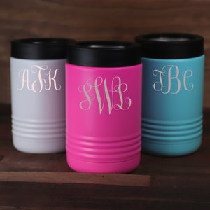 Monogram Stainless Steel Can Cooler, Metal Can Cooler Beverage Holder for Cans or Bottles, Personalized Can Holder, Bridesmaid Gift
