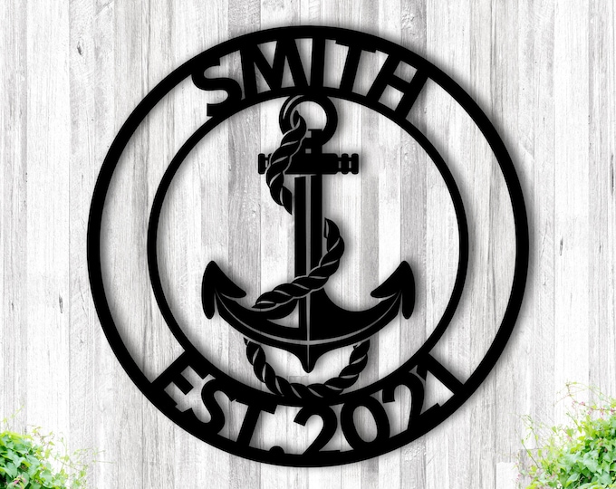 Metal Family Name Sign, Personalized Anchor Sign, Front Porch Last Name Sign, Anchor Name Sign, Anchor Sign Metal, Anchor Wall Decor