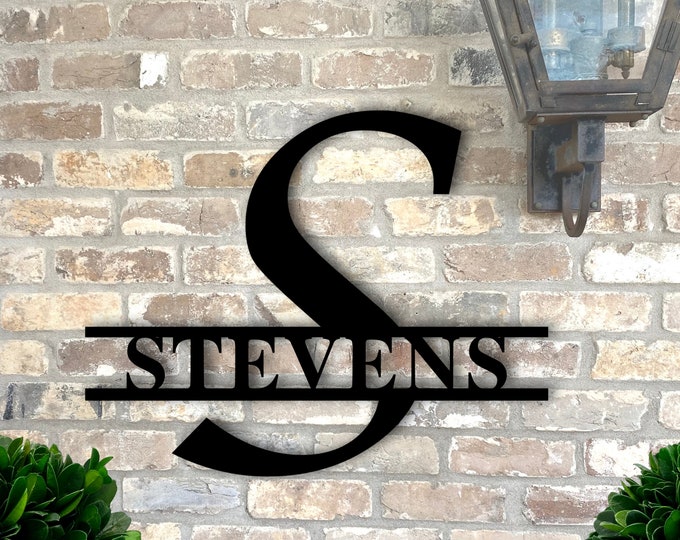 Personalized Metal Sign Custom Last Name Sign Family Name Sign Metal Wall Art Split Monogram Personalized Wedding Gift