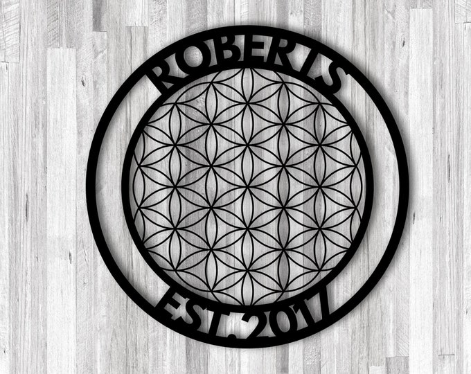 Personalized Last Name Metal Sign, Metal Name Sign, flower of Life Sign, Metal Family Name Sign, Metal Signs with Last Names, FrontPorchSign