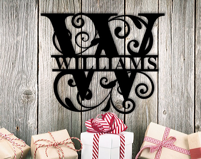 Last Name Metal Signs Personalized Metal Sign Custom Last Name Sign Family Name Sign Metal Wall Art Split Monogram Personalized Wedding Gift