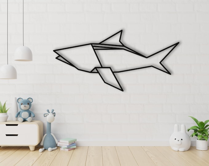 Geometric Shark, Metal Shark Sign, Sign for Kids room, Nursery Sign, Animal Wall Art, Beach house decor.