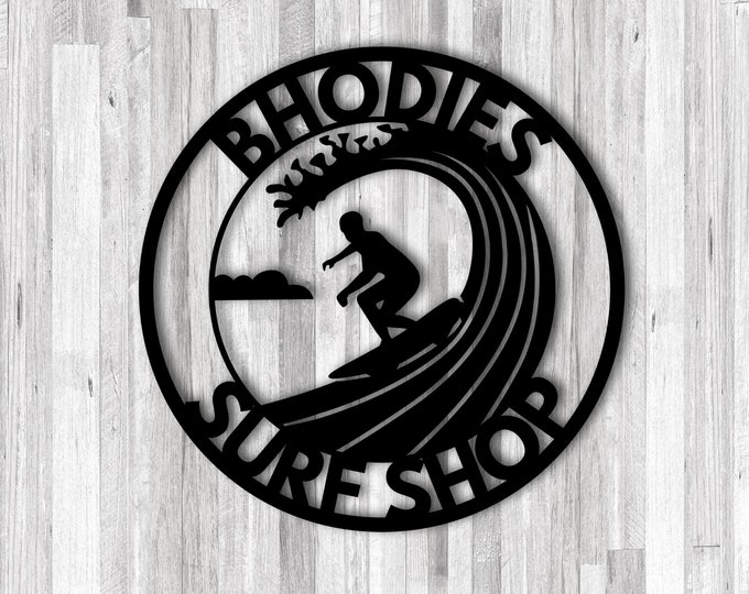 Custom Surfer Sign, Personalized Surfer Sign, Metal Name Sign, Surfer Name Sign, Family name, est date sign, Beach house decor,