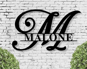 Personalized Metal Sign Custom Last Name Sign Family Name Sign Metal Wall Art Split Monogram Personalized Wedding Gift