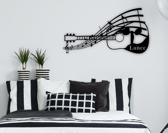 Custom Guitar sign,  Art Solid Steel Home Decor Decorative Accent Metal Art Sign metal acoustic guitar custom metal sign