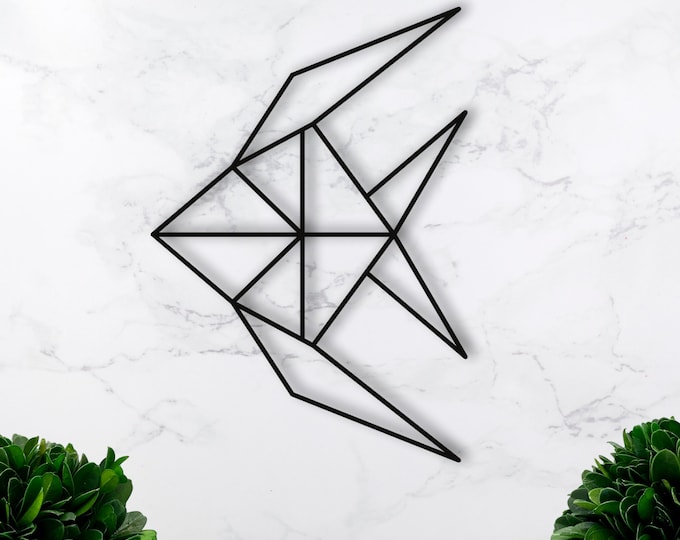 Metal Fish sign, Geometric Fish art, Origami Fish art, Metal Animal Art