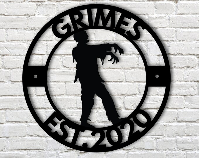 Personalized Zombie Sign, Custom Zombie Name Sign, Custom Halloween Decor, Personalized Family Name Sign with Established Date, Zombie decor