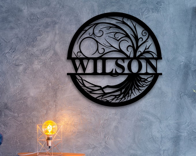 Custom Last Name Sign, Personalized Tree of Life Metal Sign, Metal Wall Art, Door Hanger, Housewarming Gift, Custom Sign for Family
