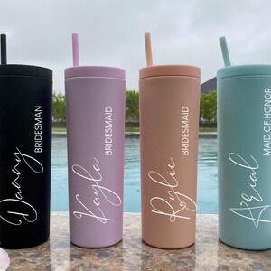 Personalized Tumbler With Lid and Straw, Bridesmaids Gifts, Acrylic Rubber Tumbler, Skinny Tumbler, Personalized Gift for her, custom cup