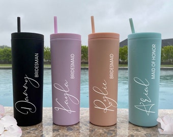 Personalized Tumbler With Lid and Straw, Bridesmaids Gifts, Acrylic Rubber Tumbler, Skinny Tumbler, Personalized Gift for her, custom cup