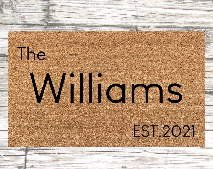 Personalized Doormat, Custom Name Door mat with established date, est date door mat, wedding gift, housewarming gift, closing gift