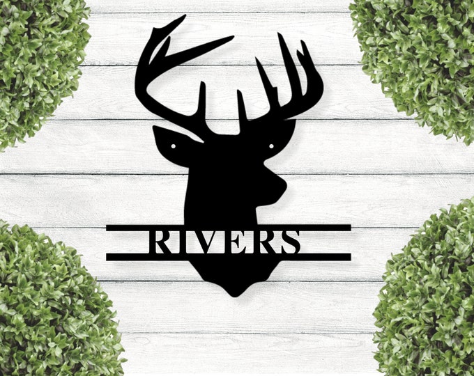 Personalized Antler Monogram Metal Sign - Boyfriend Gift - Metal Wall Art - Metal Monogram Sign - Housewarming Gift - Rustic Home Decor