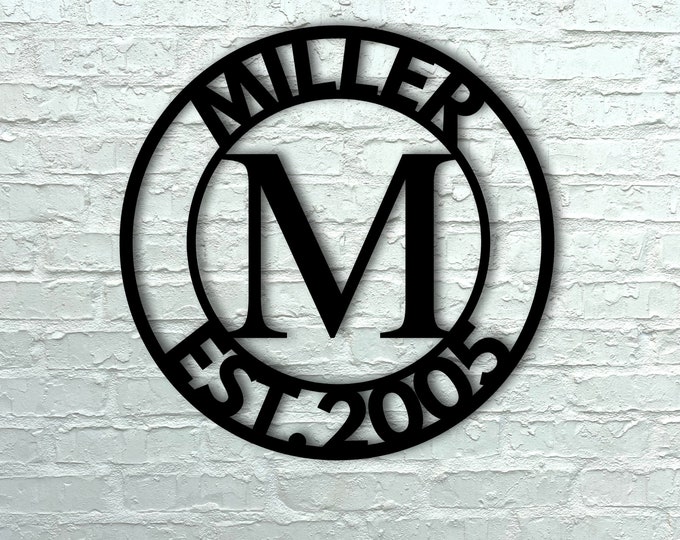 Personalized Family Name Metal Sign, Last Name Sign, Initial, Metal Monogram, Door Hanger, Housewarming Gift, Wedding Monogram, Anniversary