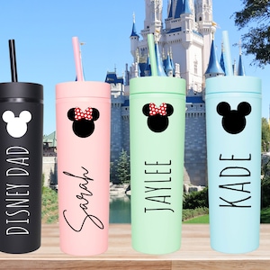 Personalized Mickey and/or Minnie Acrylic Tumbler with matching straw and lid Disney Fan Skinny Tumbler Slim Style Tumbler, Custom Slim Tum