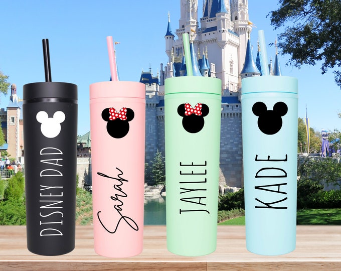 Personalized Mickey and/or Minnie Acrylic Tumbler with matching straw and lid Disney Fan Skinny Tumbler Slim Style Tumbler, Custom Slim Tum