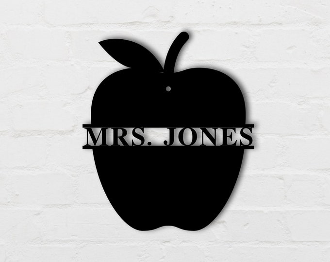 Custom Teacher name sign, personalized apple sign, Back to school gift, Teacher Gift