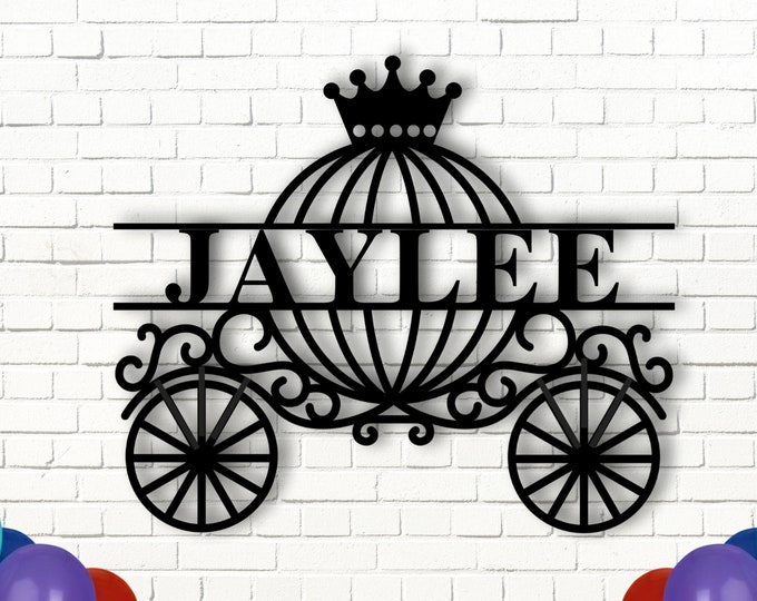 Princess Carriage, Princess carriage metal sign, Princess monogram, Girls room decor, Custom name sign