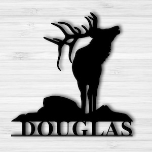 Elk Name Metal Sign, Elk Hunter Christmas Gift, Last Name Art, Family Name Sign, Caribou Sign, Elk Hunting Gift, Wall Decor, Elk Antler Sign