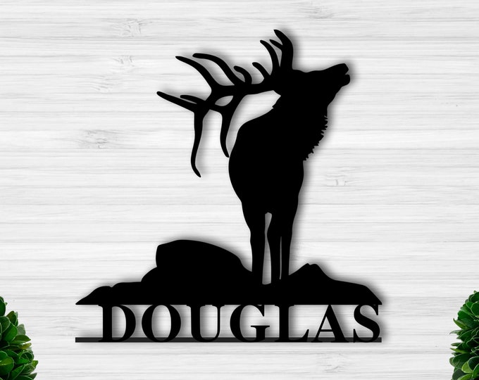 Elk Name Metal Sign, Elk Hunter Christmas Gift, Last Name Art, Family Name Sign, Caribou Sign, Elk Hunting Gift, Wall Decor, Elk Antler Sign