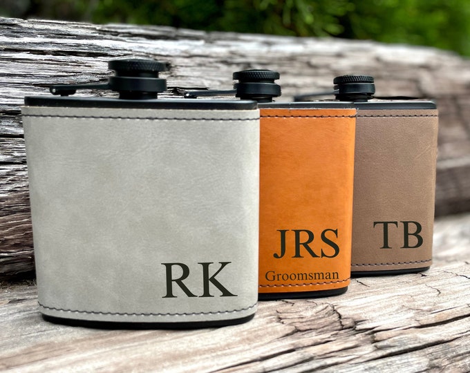 Custom leather Flask, Engraved Flask, Hip Flask, Groomsman Flask, Monogrammed Flask, Flask for Groomsmen,Groomsman Flask