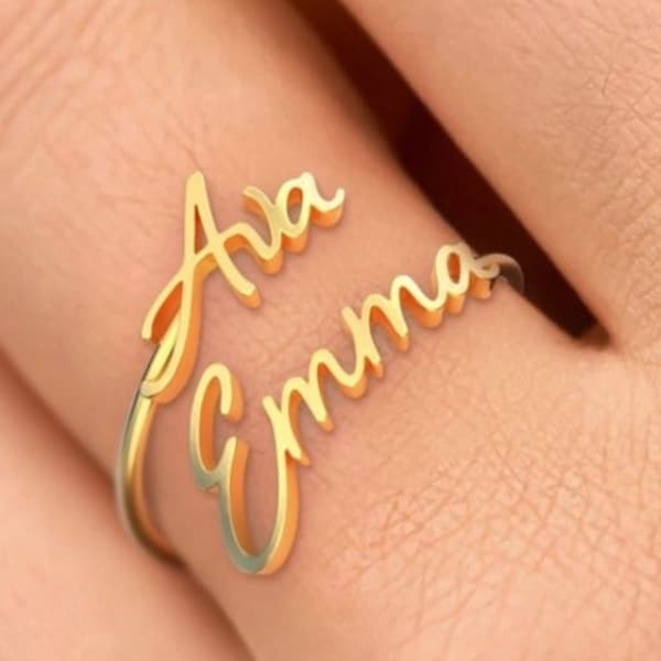 Valentines Day Gift for Mom, Personalized Double Name Ring, Custom Double Name Ring, Personalized Valentines Day Gifts, Custom Name Jewelry