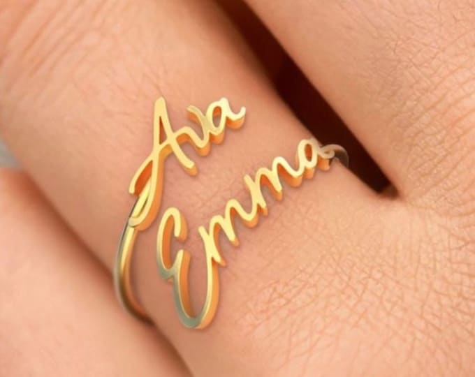 Valentines Day Gift for Mom, Personalized Double Name Ring, Custom Double Name Ring, Personalized Valentines Day Gifts, Custom Name Jewelry