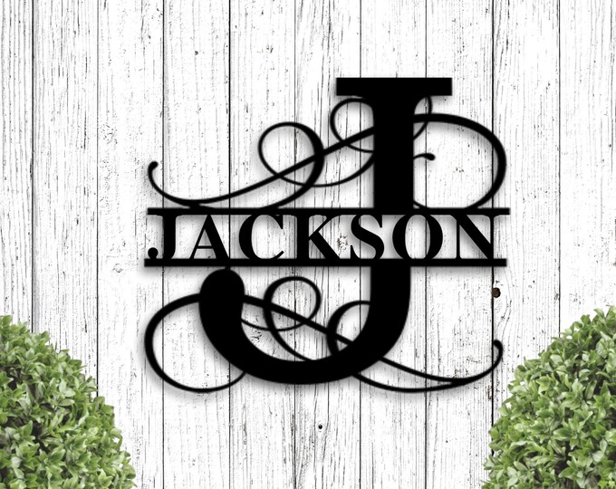 Decorative  Split Monogram Metal Family Name Sign