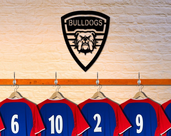 Bulldog metal sign, team metal sign, Metal Wall Art, Door Hanger, Housewarming Gift, outdoor kitchen piece, sports sign