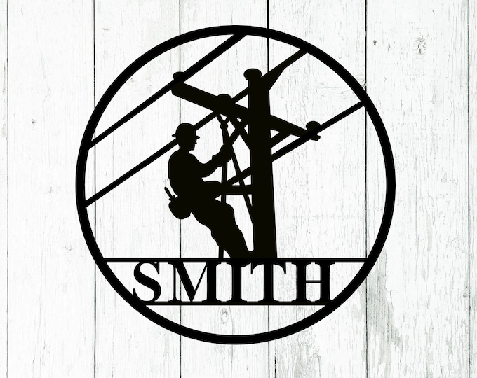 Lineman Last Name Metal Sign- Lineman Gift- Lineman Sign- Personalized Lineman- Christmas Gift- Custom Metal Sign- Door Hanger