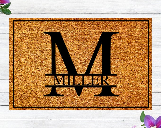 Personalized Door Mat Name and Letter, Fall Home Decor Monogrammed Gifts For Her, Outdoor Decor Guest Mat