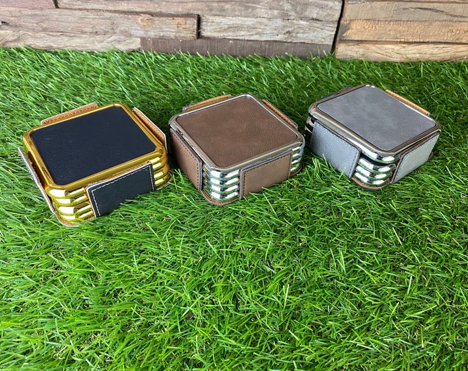Monogrammed Custom Bar Coasters, Leather Coaster Set, Custom Coasters, Engraved Coasters, Personalized Coasters, Personalized Bar,Custom Bar