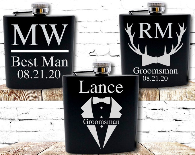 Engraved Flask for Groomsmen, Groomsman Flask, Groomsmen Flask, Groomsman Proposal, Hip Flask Personalized, Personalized Flask for men.