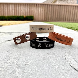 Personalized Adjustable Leatherette Bracelet, a great gift For Him for 3rd Anniversary, Graduations, fathers day!