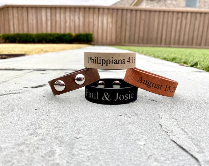 Personalized Adjustable Leatherette Bracelet, a great gift For Him for 3rd Anniversary, Graduations, fathers day!