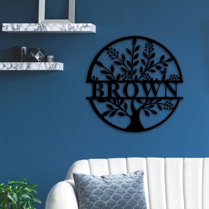 Custom Last Name Sign, Personalized Tree of Life Metal Sign, Metal Wall Art, Door Hanger, Housewarming Gift, Custom Sign for Family