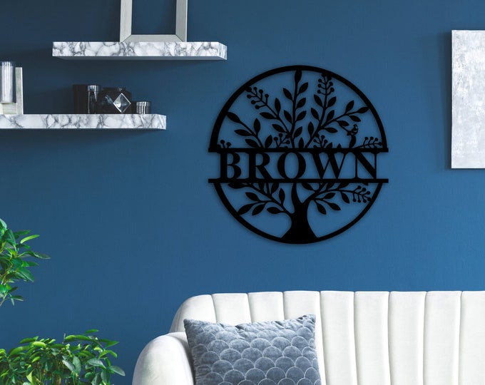 Custom Last Name Sign, Personalized Tree of Life Metal Sign, Metal Wall Art, Door Hanger, Housewarming Gift, Custom Sign for Family