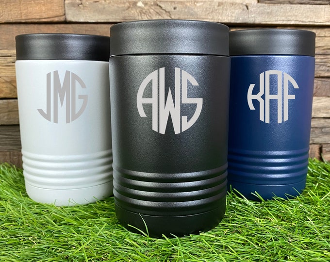 Monogram Stainless Steel Can Cooler, Metal Can Cooler Beverage Holder for Cans or Bottles, Personalized Can Holder, Bridesmaid Gift