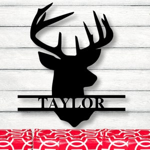Deer Head Sign,Deer Antler Decor,Deer Hunter Gift,Deer Camp Sign,Christmas Gift For Him,Deer Name Metal Sign,Fathers Day Gift